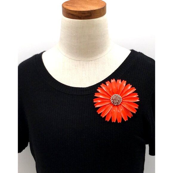 Vintage Flower Brooch & Earrings Set Orange Enamel Daisy Design 1960s Costume Je - Picture 3 of 9